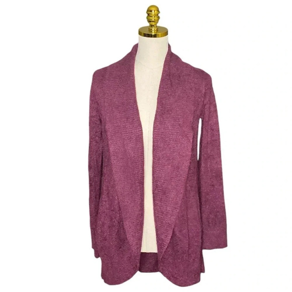 BAREFOOT DREAMS | CozyChic Lite®Circle Open Front Cardigan in Burgundy Size XS/S - Picture 5 of 11